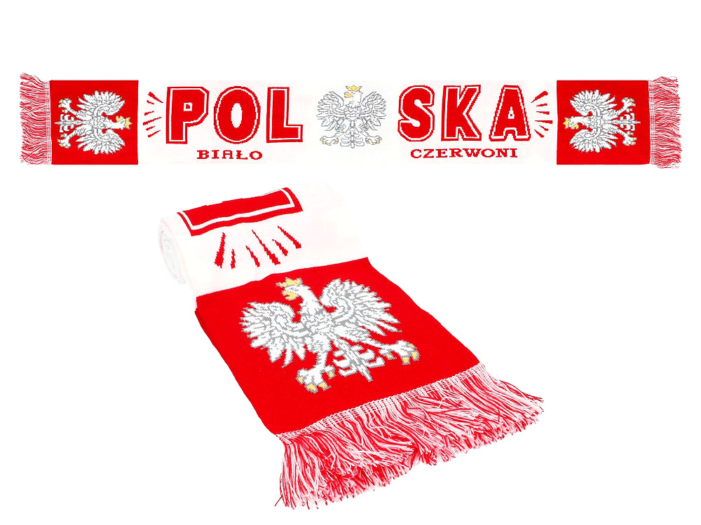 Thick Double-sided Knitted Polska Poland Soccer Scarf, Polska Bialo-Czerwoni