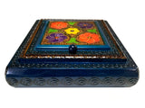 Polish Floral Wooden Jewelry Box with Mirror, Brass Inlays and Compartments, 8.5"x 8.5"