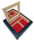 Polish Floral Wooden Jewelry Box with Mirror, Brass Inlays and Compartments, 8.5"x 8.5"