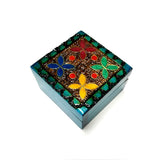 Polish Folk Floral Colorful Wooden Box with Brass Inlays, 3"x3"