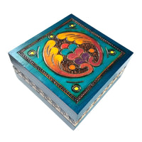 Polish Square Wooden Box with Intricate Pattern, 4.75
