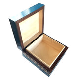 Polish Square Wooden Box with Intricate Pattern, 4.75"x 4.75" (Turquoise Angel Wings)