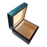Polish Square Wooden Box with Intricate Pattern, 4.75"x 4.75" (Turquoise Bell Flowers)