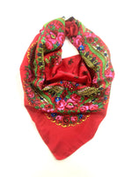 Traditional Polish Folk Head Scarf - Cotton Collection, Red