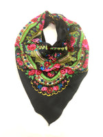 Traditional Polish Folk Head Scarf - Cotton Collection, Black