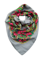 Traditional Polish Folk Head Scarf - Cotton Collection, Light Grey