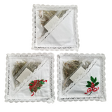 Traditional Polish Lace White Square Pillow Holder with Christmas Wafer & Hay Set