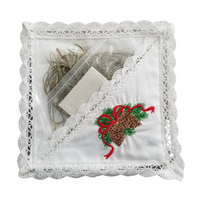 Traditional Polish Lace Square Pillow Holder with Christmas Wafer & Hay Set, Cone Embroidery