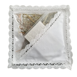 Traditional Polish Lace White Square Pillow Holder with Christmas Wafer & Hay Set