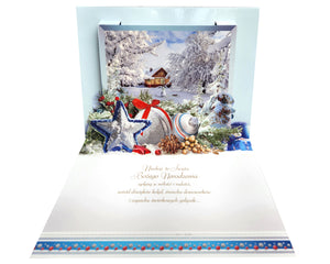 Large Traditional 3D Pop-Up Polish Christmas Greeting Card - Winter Wonderland