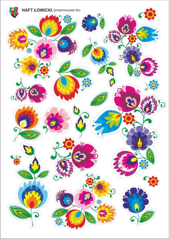 Polish Lowicz Floral Folk Art Stickers on Transparent Background