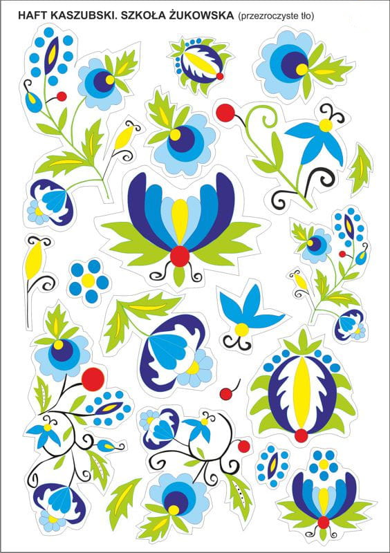Polish Kashubian Zukowo Floral Folk Art Stickers on Transparent Background