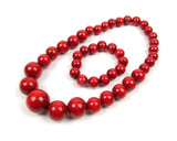 FolkFashion Wooden Bead Necklace and Bracelet Set - Red - Taste of Poland
 - 1