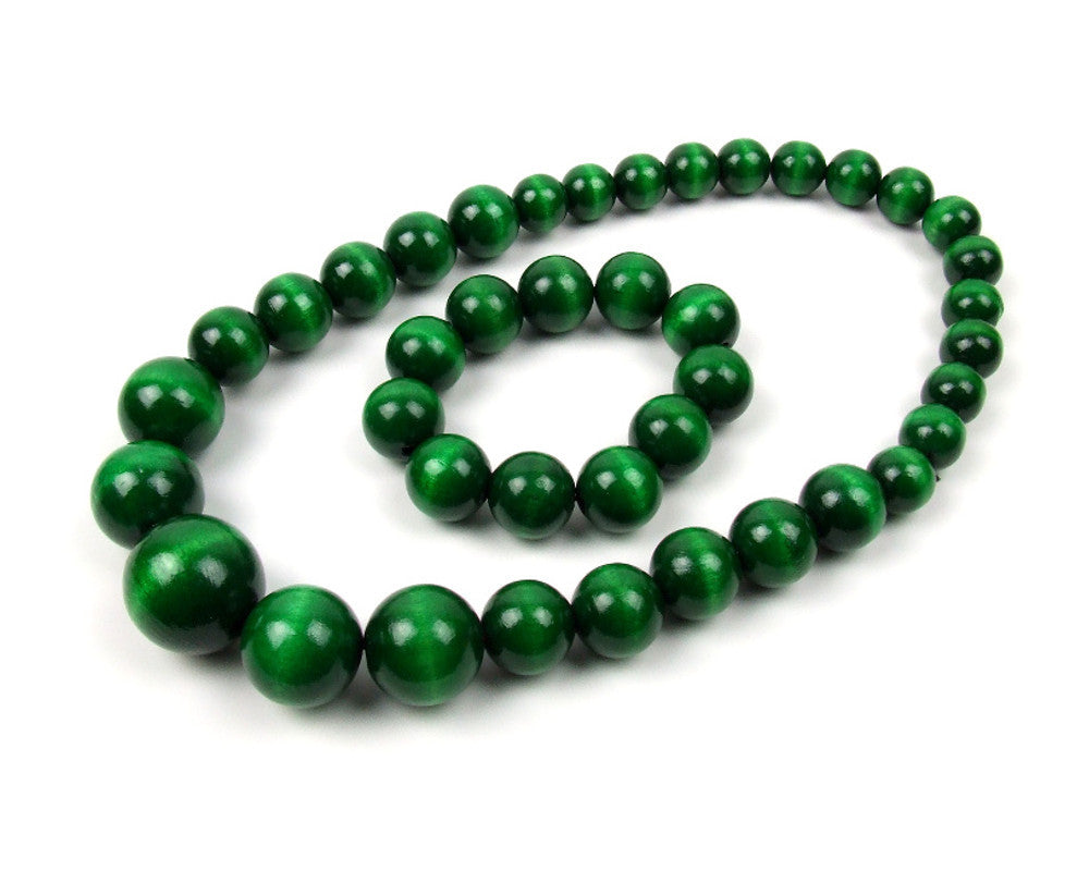 FolkFashion Wooden Bead Necklace and Bracelet Set - Dark Green - Taste of Poland
 - 1