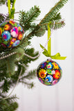 Black Lowicz Polish Folk Art Paper Mache Christmas Ornaments, Set of 7