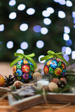 Black Lowicz Polish Folk Art Paper Mache Christmas Ornaments, Set of 7