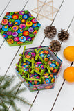 Black Lowicz Polish Folk Art Paper Mache Christmas Ornaments, Set of 7