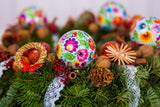 White Lowicz Polish Folk Art Paper Mache Christmas Ornaments, Set of 7