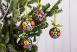 Black Lowicz Polish Folk Art Paper Mache Christmas Ornaments, Set of 7