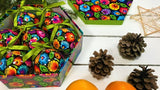 Black Lowicz Polish Folk Art Paper Mache Christmas Ornaments, Set of 7