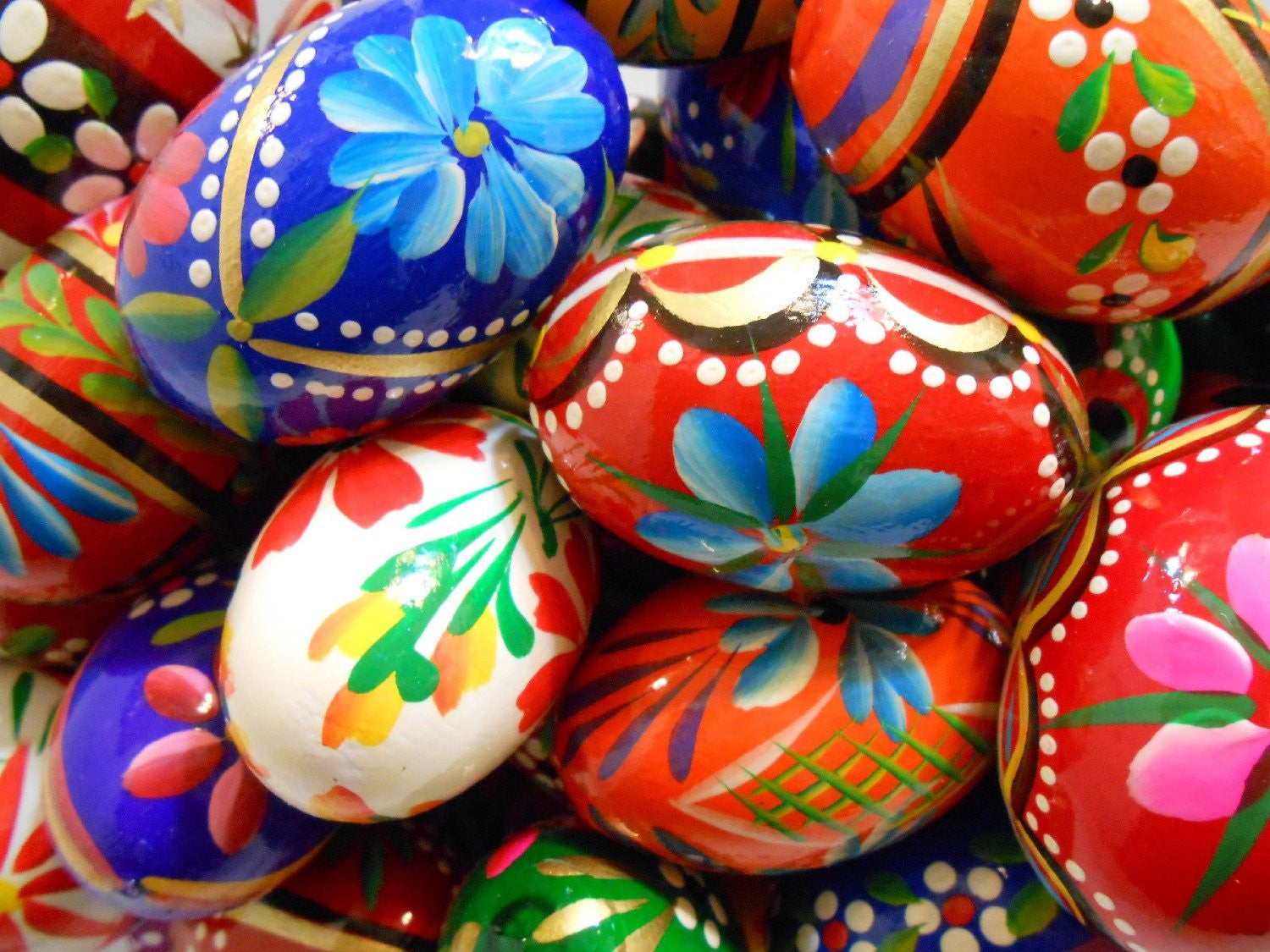 Polish Easter Handpainted Wooden Eggs (Pisanki), Set of 6 in Protective Box