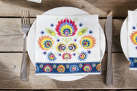 Polish Lowicz Folk Art Flower Luncheon Napkins, Set of 20