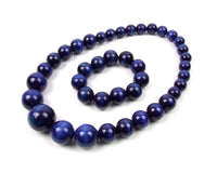 FolkFashion Wooden Bead Necklace and Bracelet Set - Navy Blue - Taste of Poland
 - 1