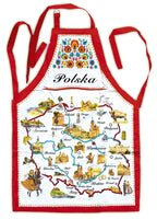 Polish Folk Art Kitchen Apron with Map of Poland