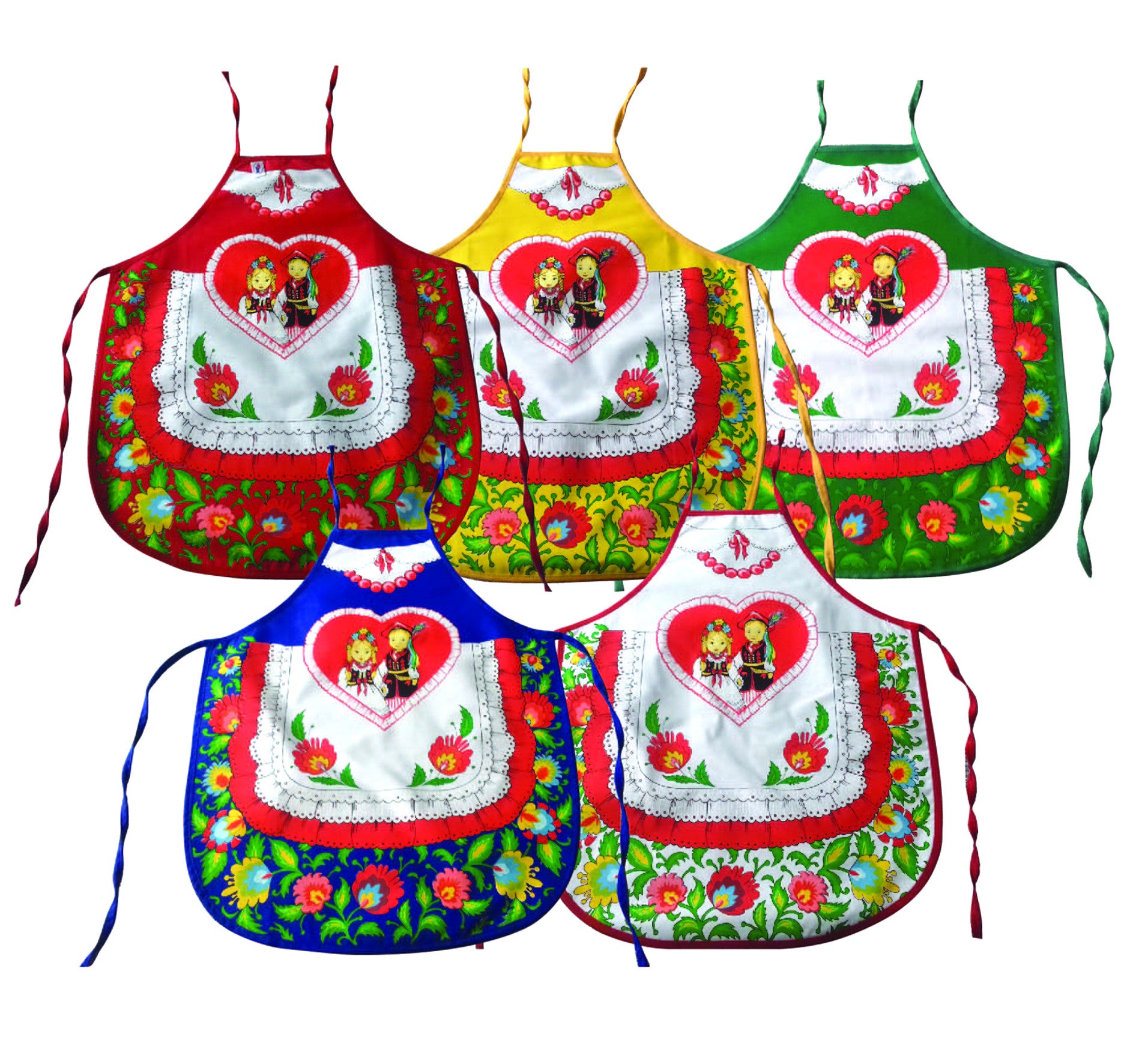 Polish Folk Art Lowicz Flowers Krakow Dancers Kids Kitchen Apron (Blue)