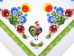 Polish Traditional Rooster Folk Art Square Table Linen Topper, 31" x 31"