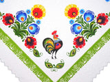 Polish Traditional Rooster Folk Art Square Table Linen Topper, 31" x 31"