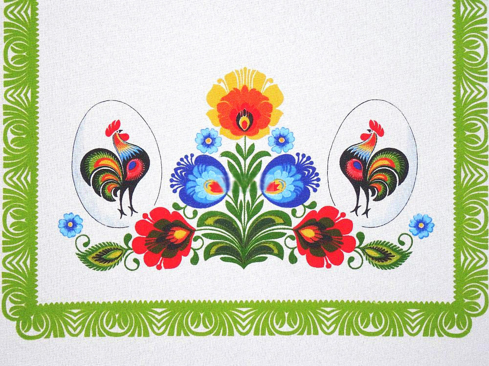 Polish Traditional Rooster Folk Art Table Runner Linen Topper 37.4" x 17.7"