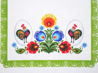 Polish Traditional Rooster Folk Art Table Runner Linen Topper 37.4