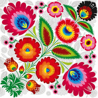 Polish Lowicz Folk Art Watermark Luncheon Napkins, Set of 20