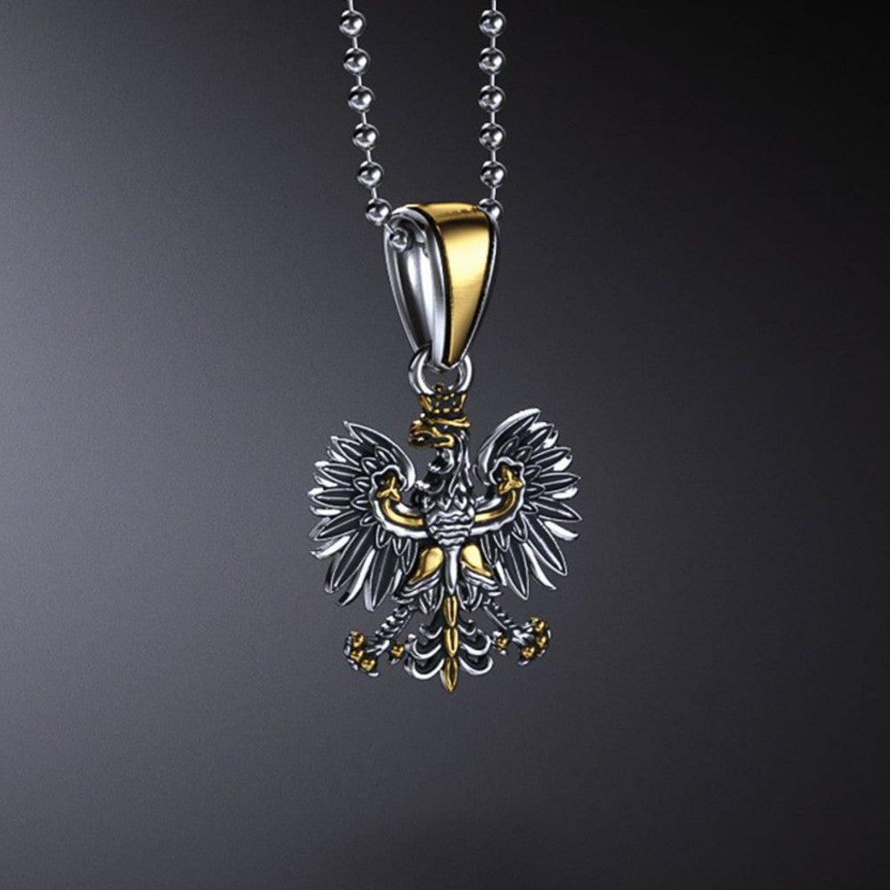 Traditional Double Sided Polish Eagle Silver Pendant with Gold Plated Enrichment