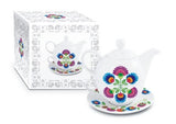 Polish Folk Art Ceramic Tea Pot, Cup and Saucer Set