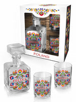 Polish Folk Art Whiskey Glass Decanter Set