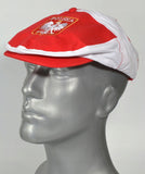 Men's Universal White and Red Newsboy Flat Cap Kaptain's Hat with Embroidered Polish Eagle