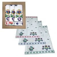 Polish Folk Art Set of 3 Kitchen Towels in Box (Kashubian Flowers)