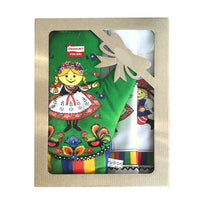 Polish Folk Art Krakow Dancers Gift Set with 2 Kitchen Towels and 1 Oven Mitt in Box