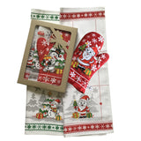 Polish Christmas Santa & Snowman Gift Set with 2 Kitchen Towels and 1 Oven Mitt in Box