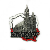 Poland's Contours & Krakow's St. Mary's Church Metal Magnet