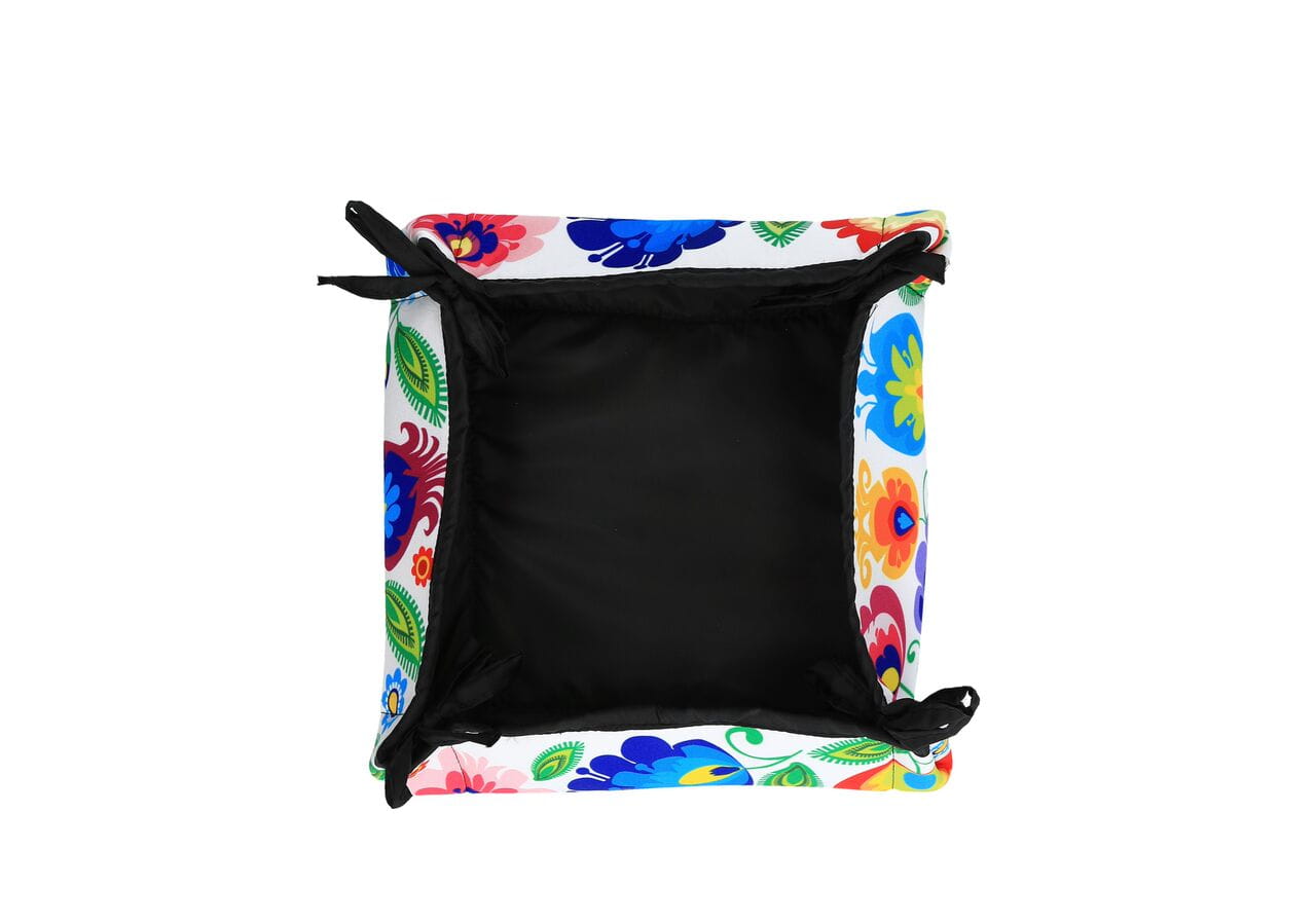 Polish Folk Art Foldable Bread Basket Holder, Lowicz White