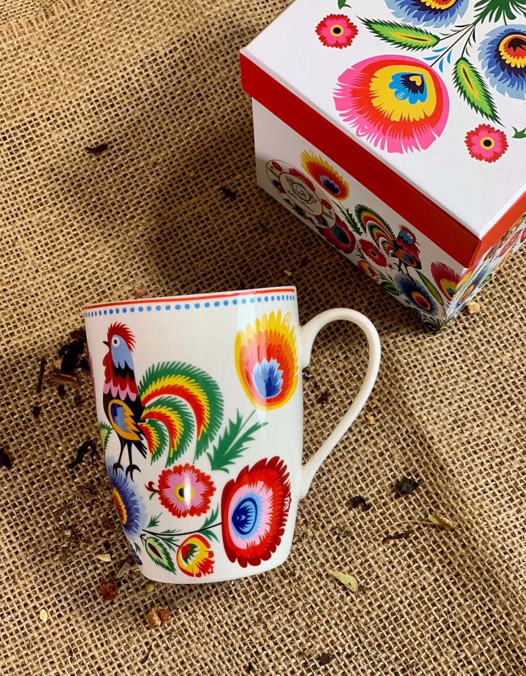 Polish Folk Art Porcelain Bullet Mug, 380ml - Rooster