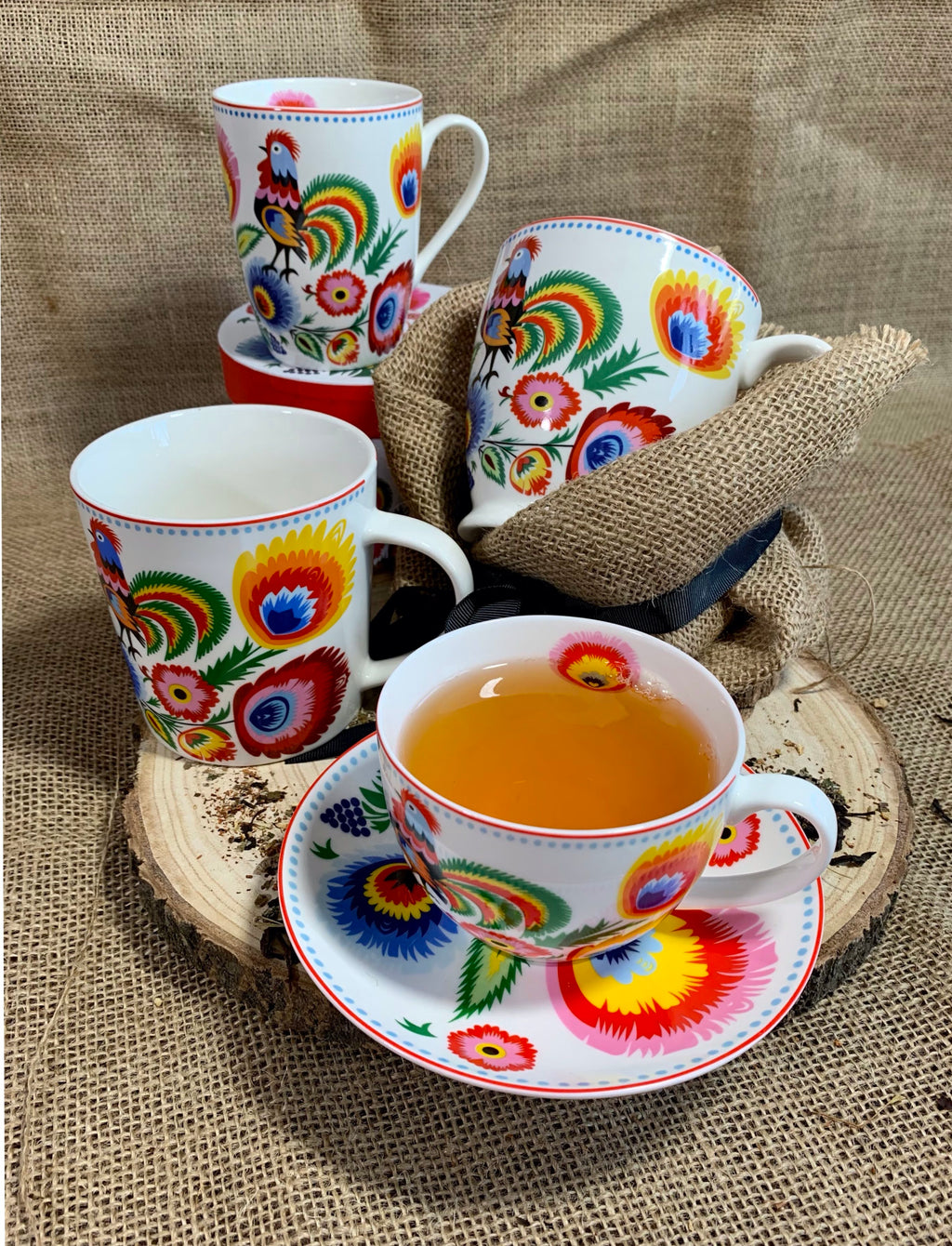 Polish Folk Art Porcelain Bullet Mug, 380ml - Rooster