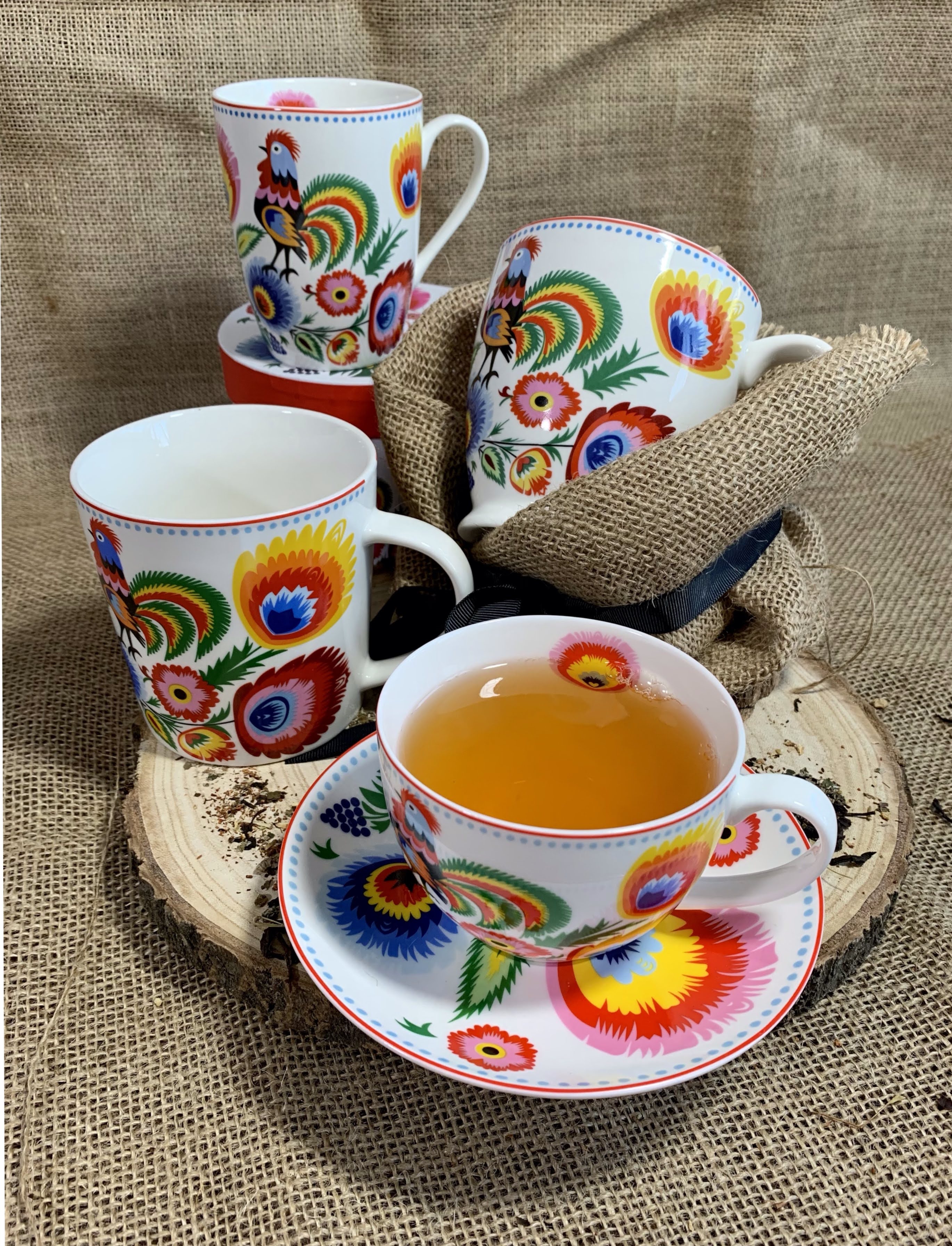 Polish Folk Art Porcelain Bullet Mug, 380ml - Rooster