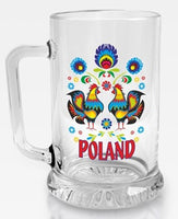 Polish Folk Roosters Glass Beer Mug