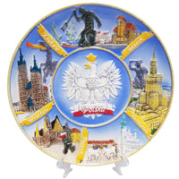 Large Hand-painted Polska Eagle Ceramic Plate featuring Poland's Cities