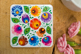 Polish Folk Cork Coasters, Set of 6 (White Lowicz Folk)