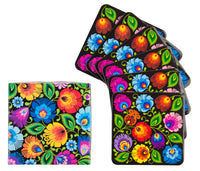 Polish Folk Cork Coasters, Set of 6 (Black Lowicz Folk)